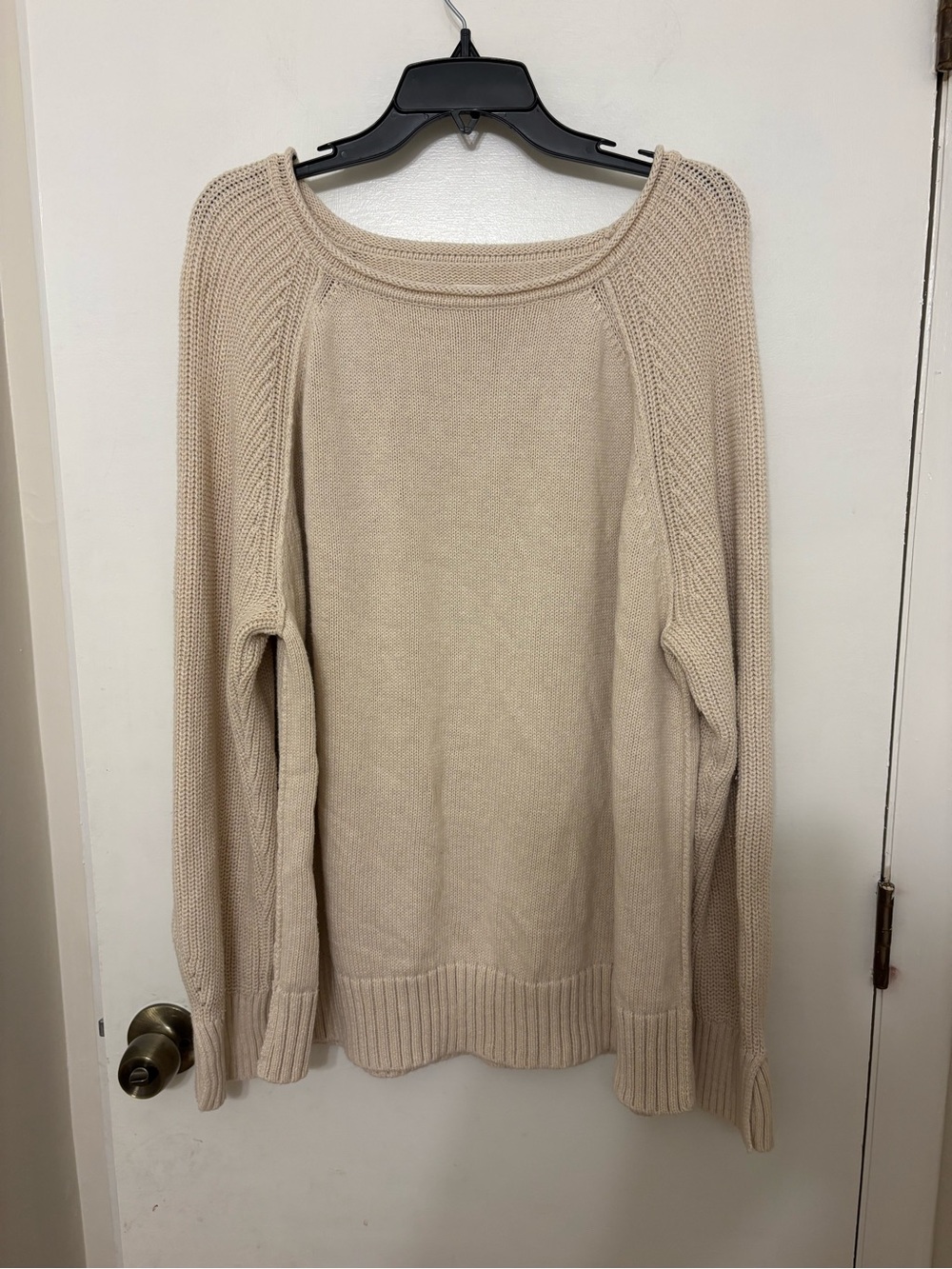 Aerie Oversized Chunky Knit Cotton Sweater XL Cream Beige Raglan Coastal
